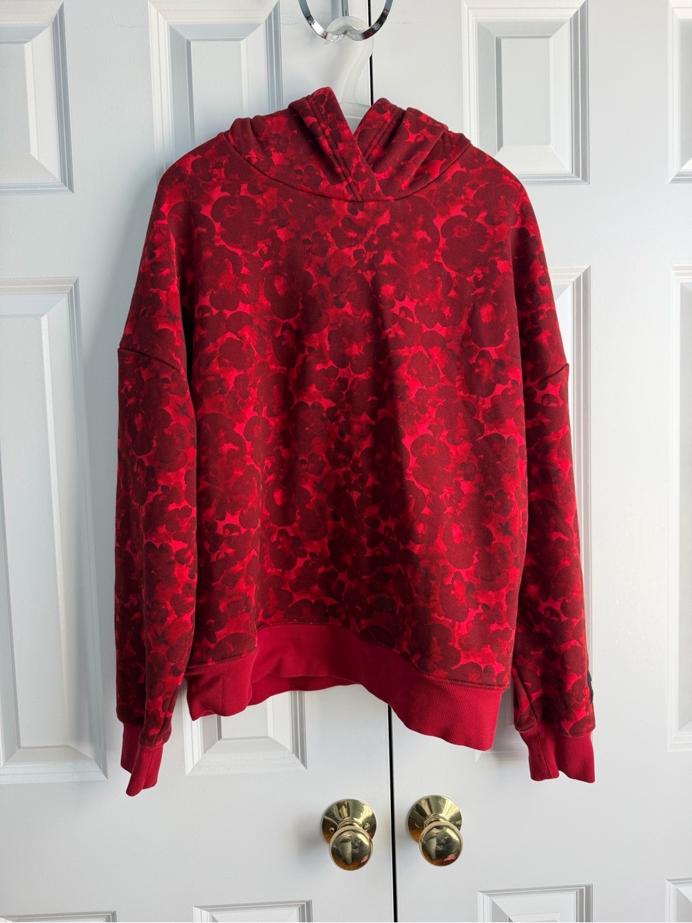 Fabletics Red Floral-Pattern Hooded Sweatshirt